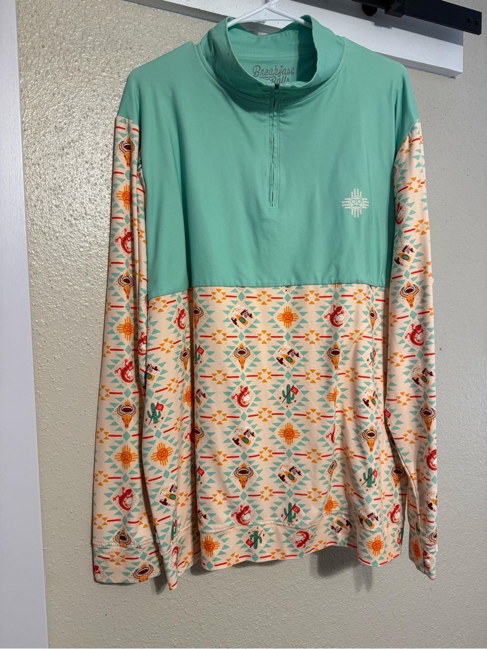 RSVLTS Mint Green and Cream Southwestern Quarter-Zip Pullover